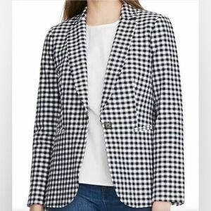 J. Crew Parke Blazer in Gingham Bi-Stretch Cotton Blend S 00 Dark Navy & White